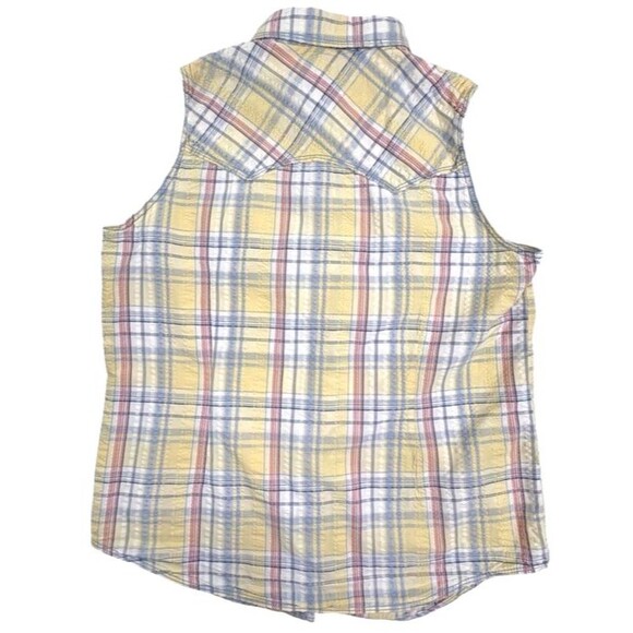 Legacy Falls Western Pearl Snap Pastel Plaid Seersucker Sleeveless Shirt Rodeo M - Picture 11 of 14
